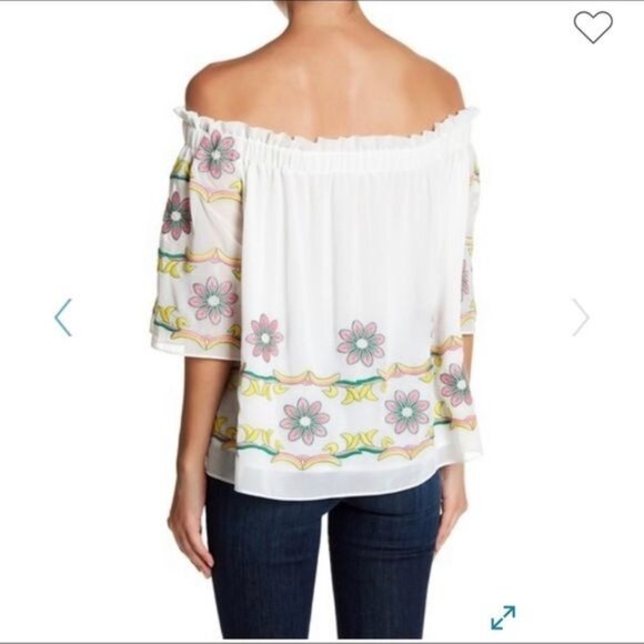 English Factory Embroidered Off The Shoulder Chiffon Blouse Top Small - Picture 3 of 8